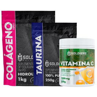 Kit: Colágeno Tipo 1 Hidrolisado 1Kg + Taurina 250g + Vitamina C Em Pó 500g - 100% Puro Importado - Soldiers Nutrition