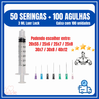 50 Seringa de 3Ml com 100 Agulhas  - Seringa de 3 ML Luer Lock (Rosca) + Agulhas Intramuscular em Oferta na Shopee