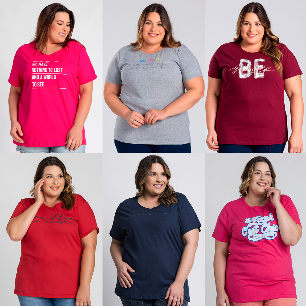 T-shirt Feminina Plus Size G1 a G5 100% Algodão Camiseta Básica Casual - Modelagem Soltinha