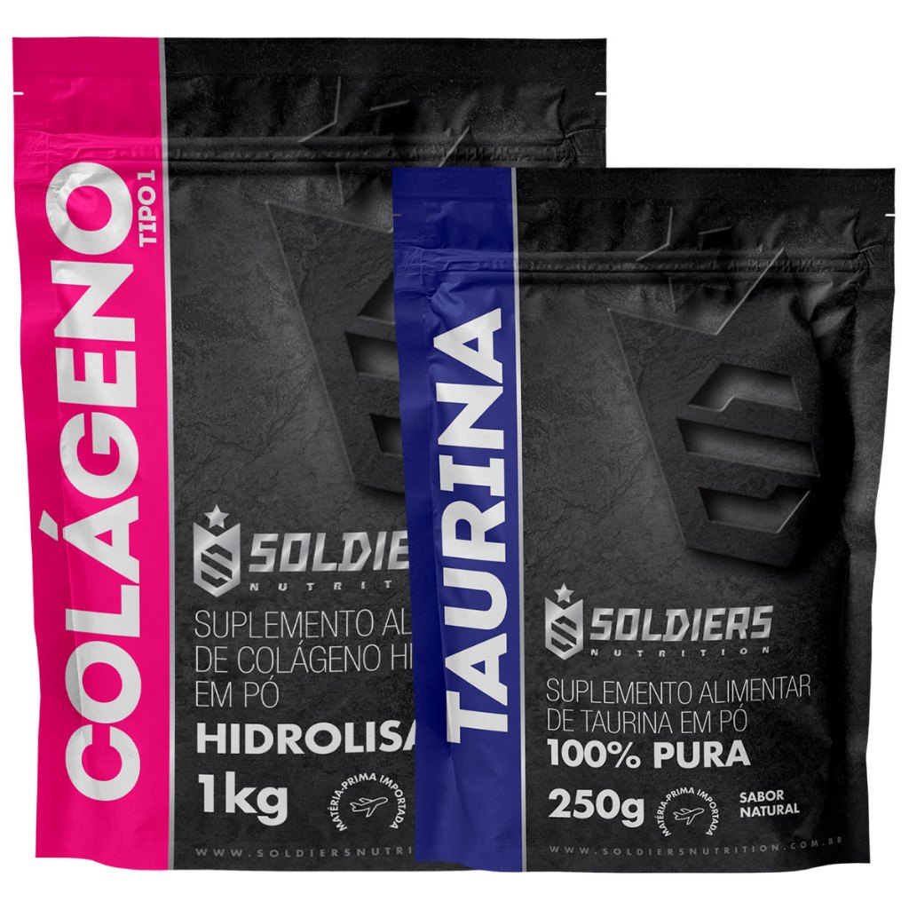 Kit: Colágeno Tipo 1 Hidrolisado 1kg + Taurina 250g Soldiers Nutrition Aminoácido Recuperação
