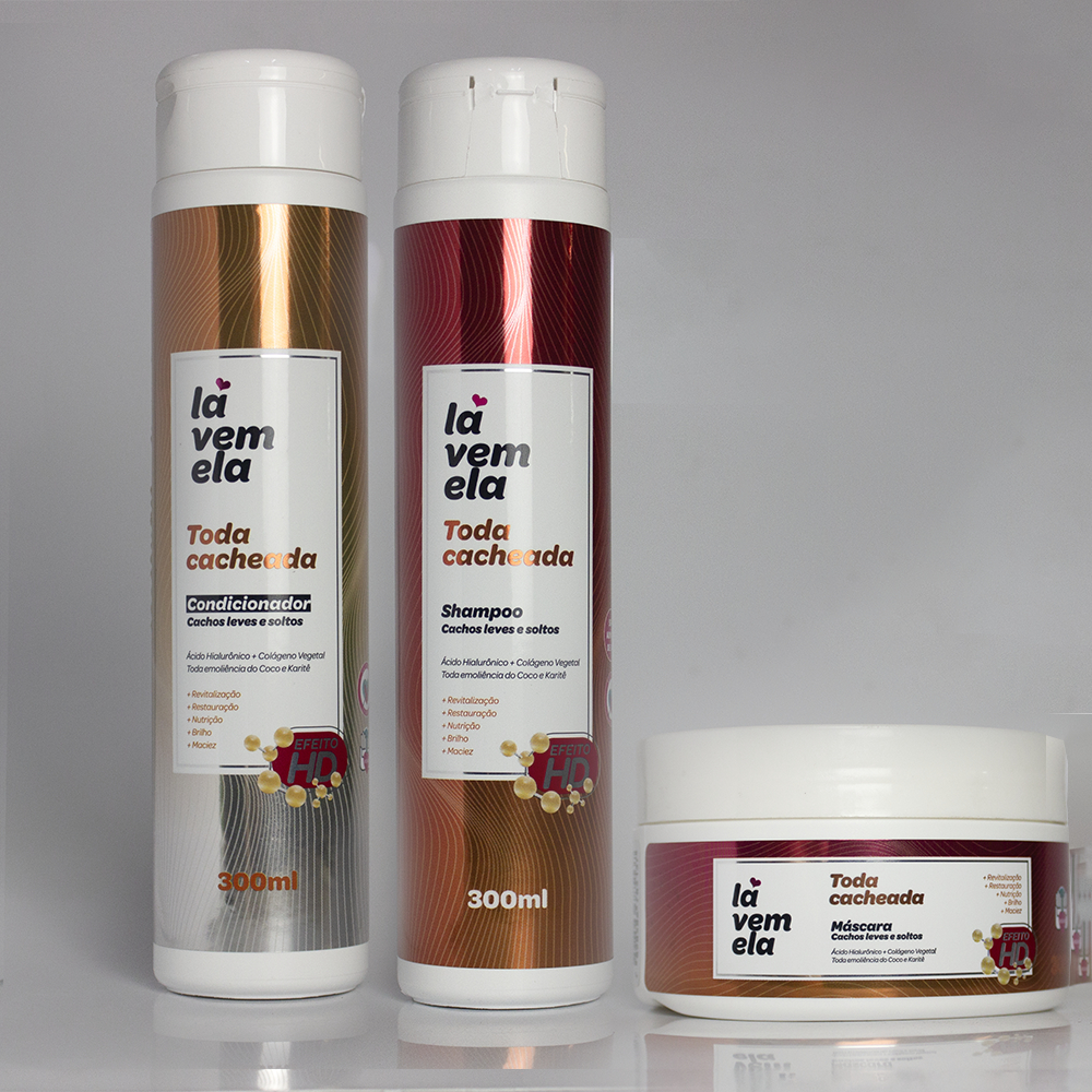 Kit Capilar Lá Vem Ela CACHOS LEVES E SOLTOS Shampoo + Condicionador + Máscara em Oferta na Shopee