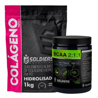Kit: Colágeno Tipo 1 Hidrolisado 1Kg + BCAA Em Pó 500g Natural - 100% Puro Importado - Soldiers Nutrition