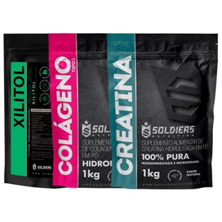 Kit: Colágeno Tipo 1 Hidrolisado 1Kg + Creatina Monohidratada 1Kg + Xylitol 1Kg - 100% Puro - Soldiers Nutrition
