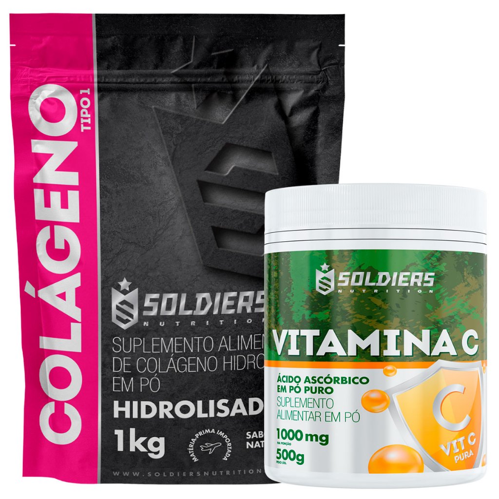 Kit: Colágeno Tipo 1 Hidrolisado 1kg + Vitamina C 500g Soldiers Nutrition Saúde Beleza em Oferta na Shopee