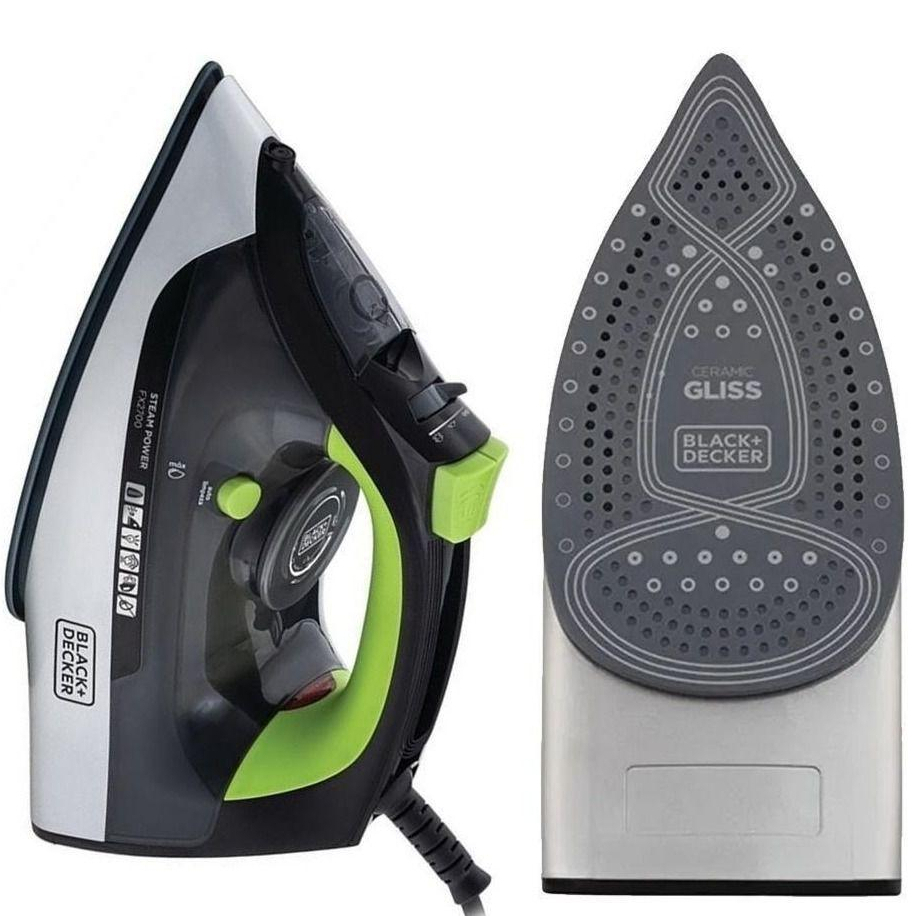 Ferro De Passar Roupas Black+Decker 1200W Selecione a Voltagem Anti Gotejamento e Auto Limpeza FX2700 Preto/Verde