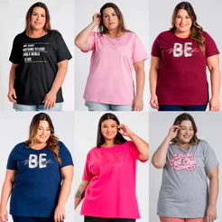 T-shirt Feminina Plus Size G6 a G10 100% Algodão Gola Redonda Camiseta Básica Casual Tecido Macio Modelagem Soltinha