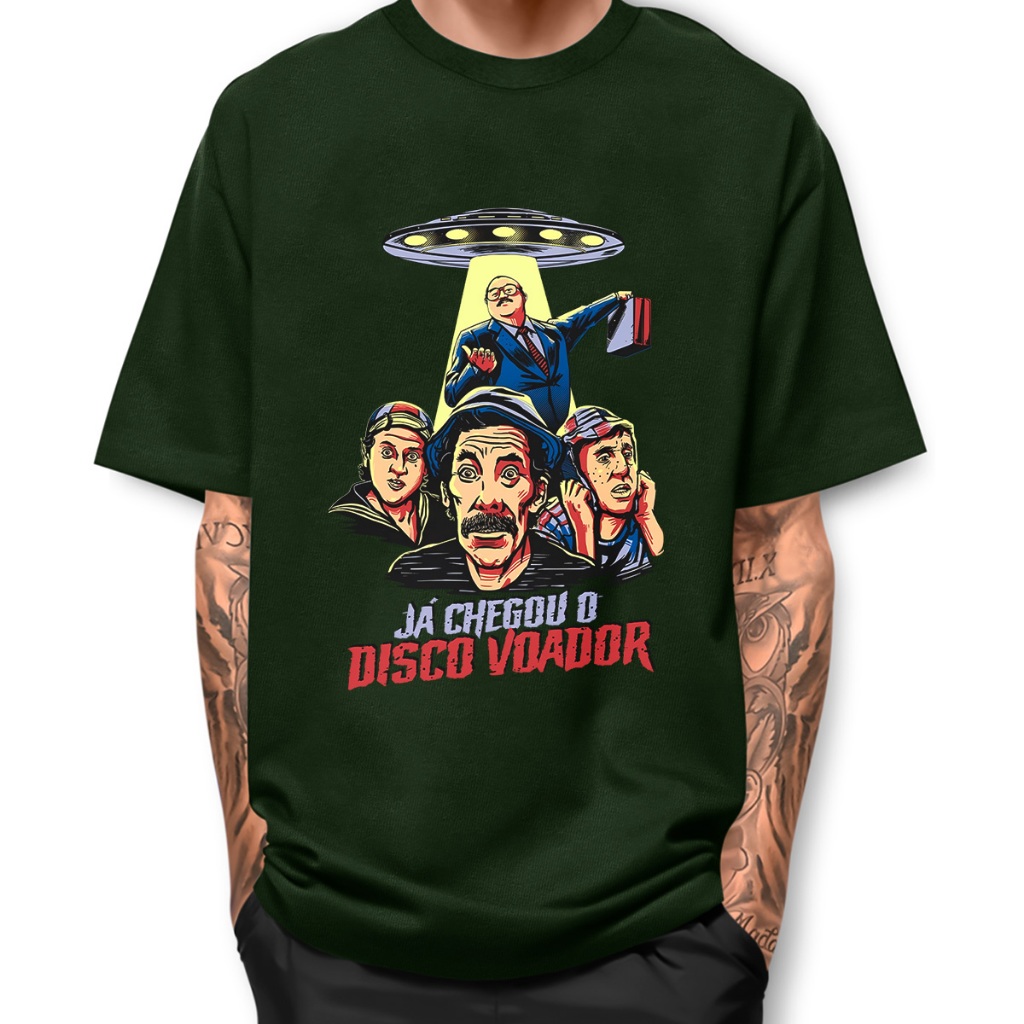 Camisa  Chaves Disco Voador Camiseta Street Fio 30.1 Algodao Manga Curta JJ1 em Oferta na Shopee