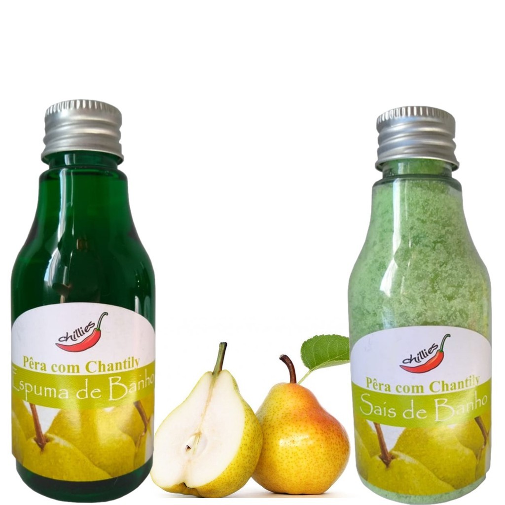 Kit Espuma Para Banheira e Sais De Banho Hidromassagem Ofurô Relaxante Chillies Esfoliante PERA COM CHANTILLY