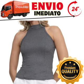 Blusa Regata Feminia Basica canelada gola alta