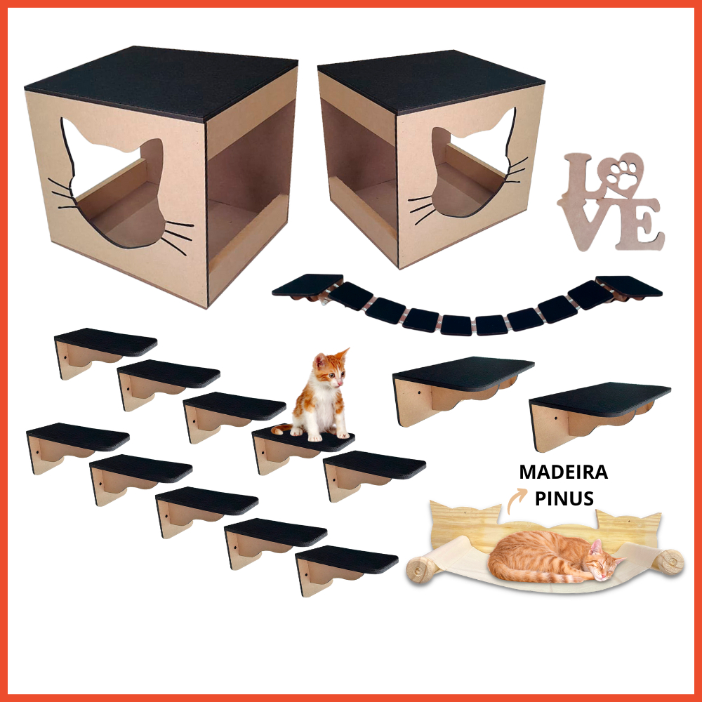Playground Para Gato 16 ou 8 Peças Ponte Prateleira Degrau e Nicho