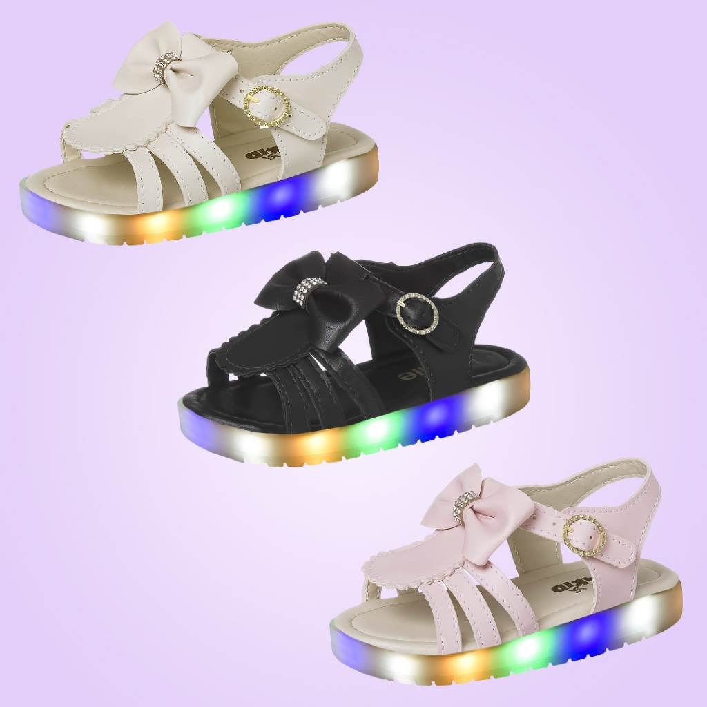 Sandália Infantil Menina Beakid com Led Luzinha Que Acende Com Laço Rosa Tendencia
