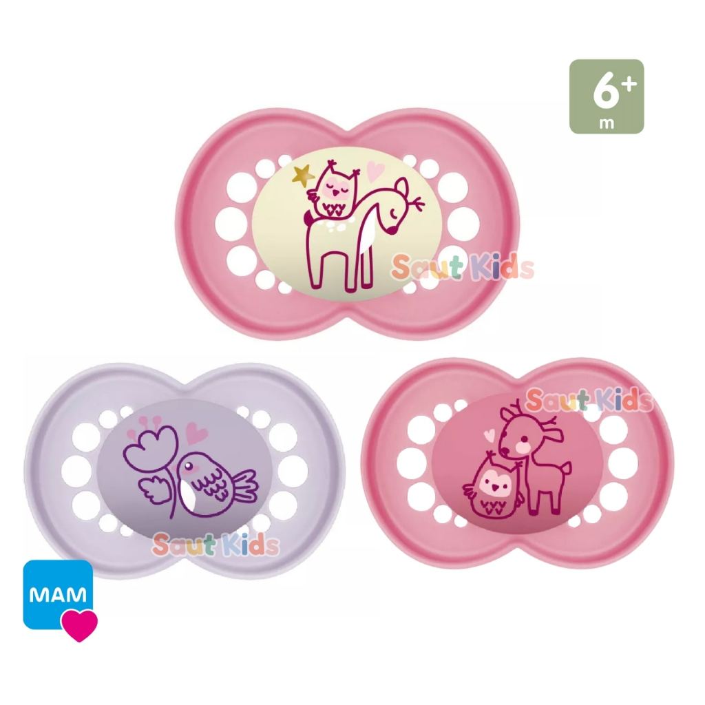 3 Chupetas MAM 6+meses Tripla 1 Brilha Escuro c/3uni Blister Rosa Bico Silicone em Oferta na Shopee