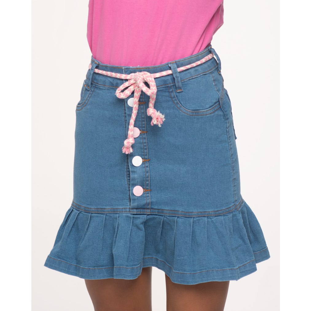 Saia Jeans Babado com Pince Juvenil 7Pallas em Oferta na Shopee