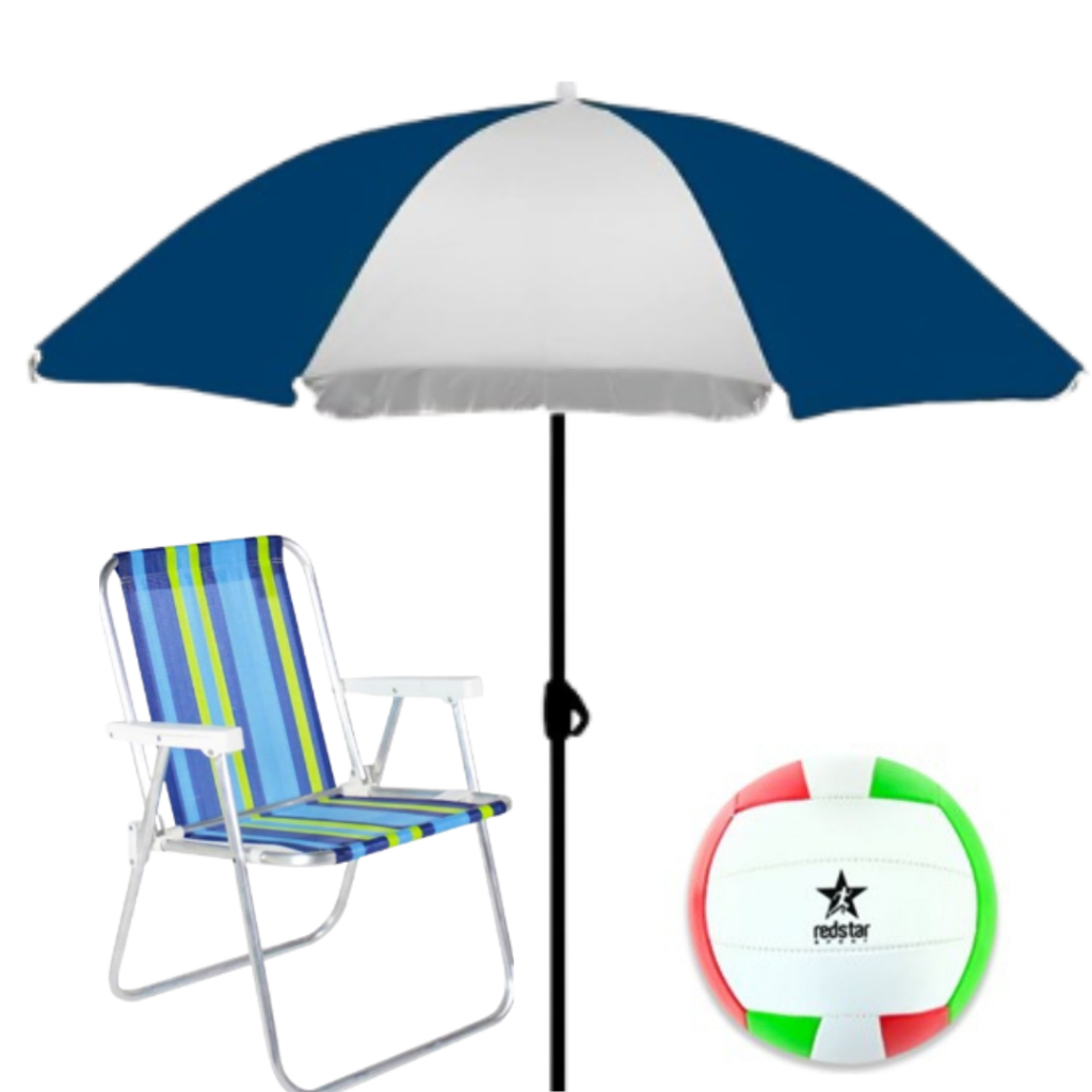 Guarda Sol Azul Marinho 1,80 Mor + Cadeira + Bola De Vôlei em Oferta na Shopee