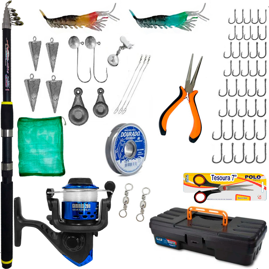Kit Pesca De Praia Vara 3,60m Molinete Caixa E Acessórios em Oferta na Shopee