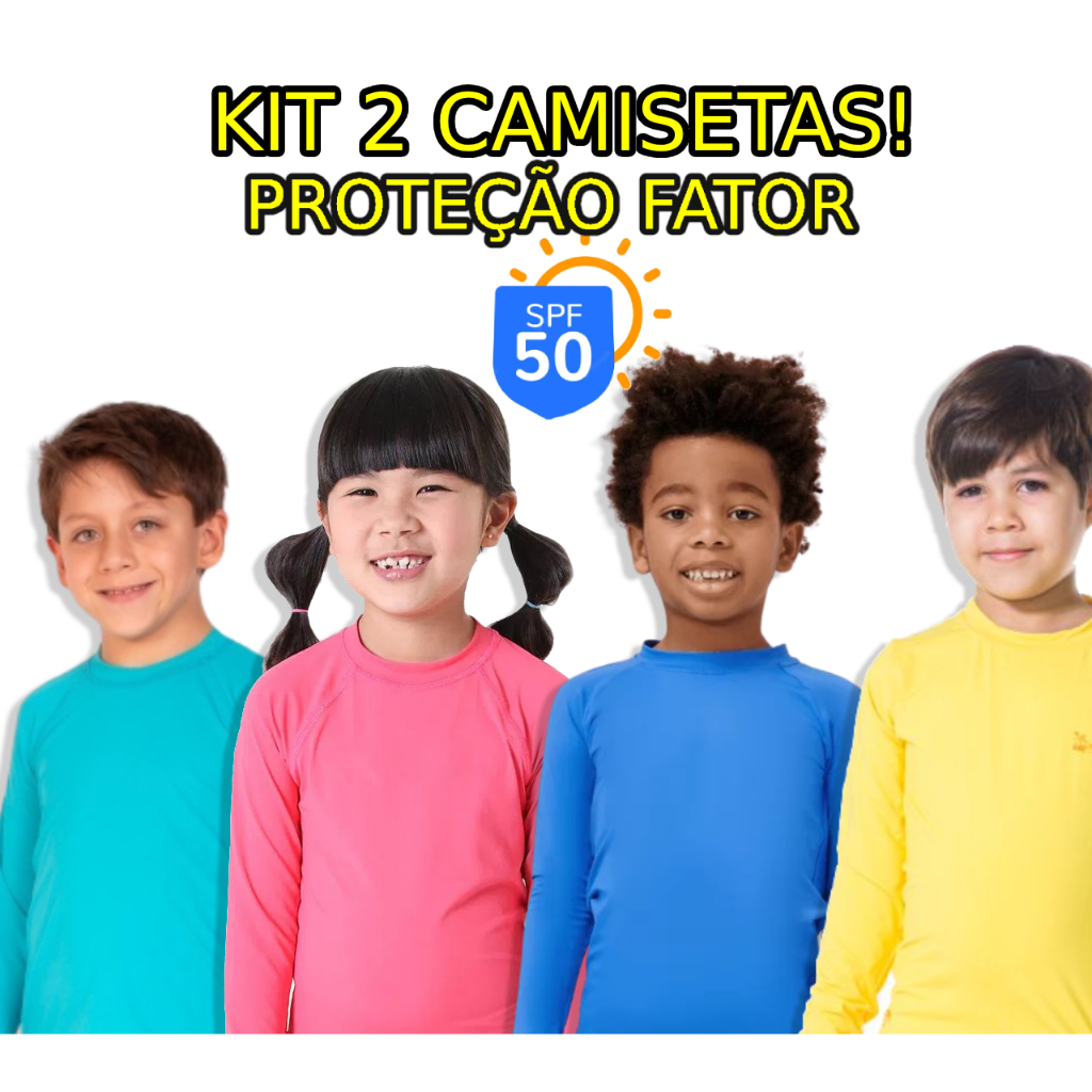 Kit 2 Camisa Proteção Uv50 Solar Infantil 2 ao 12 Criança Praia Camiseta Blusa Termica