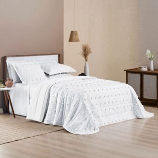 Kit Colcha Cobre Leito Casal Box Padrão Pompom Poppy Micropercal 300 Fios 03 Peças