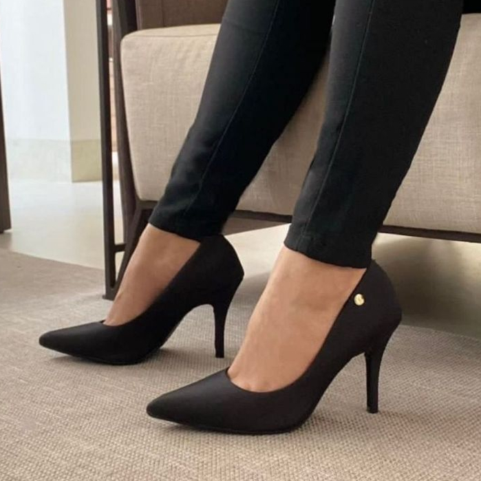 Scarpin Vizzano Salto Alto Bico Fino Feminino Preto Original com Nota Fiscal e Garantia em Oferta na Shopee