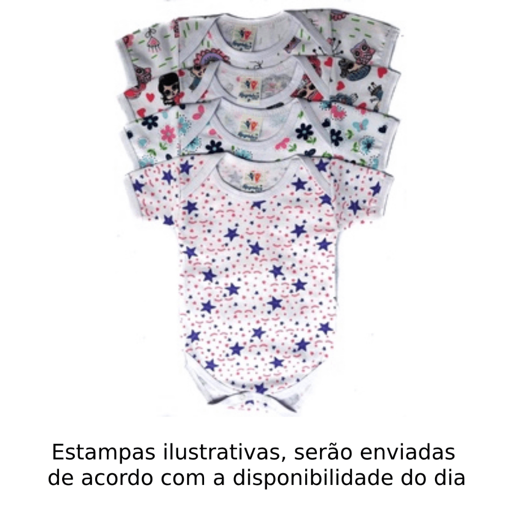 Body Bebe Manga Curta Meia Malha Estampado 100% Algodão Menino Menina Tamanhos RN ao 3