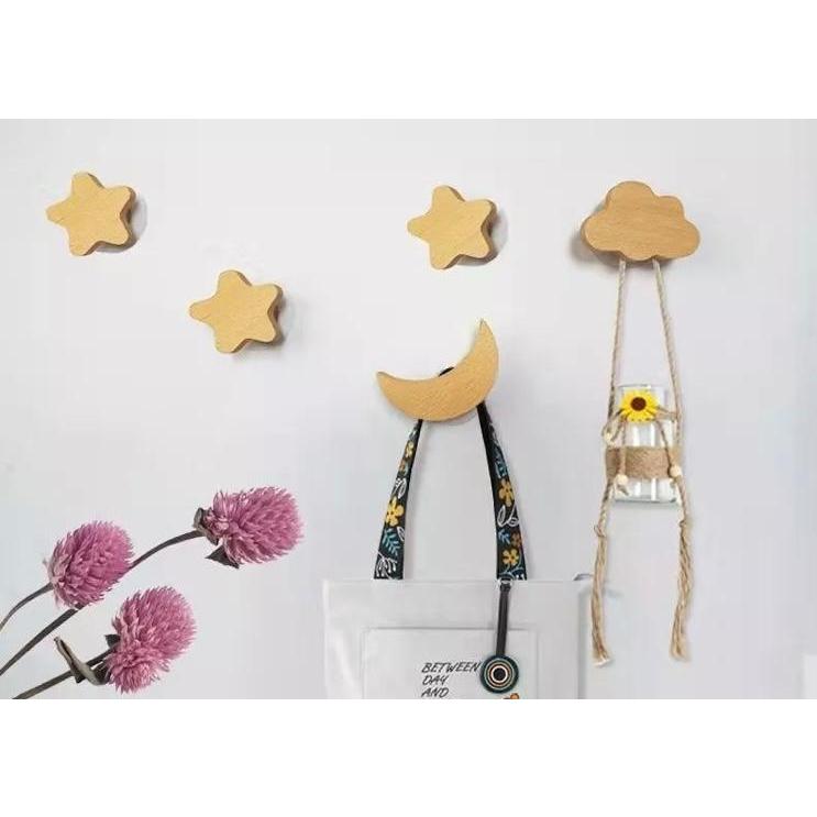 Gancho Suporte Organizador de Parede para Objetos Cabide Decorativo Quarto Madeira Coração Lua