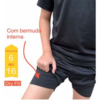Calção Futebol Infantil e Juvenil Shorts Dry Fit com Bermuda Interna 6-8-10-12-14-16 Lavin Basic em Oferta na Shopee