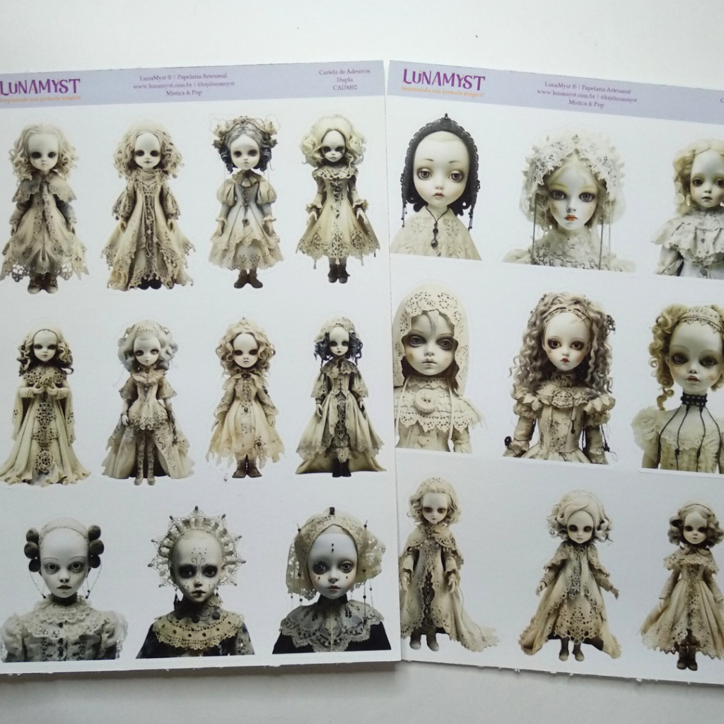 Cartelas de Adesivos Boneca Porcelana Antiga Gotica Vintage Bullet Journal Agenda Caderno Scrapbook Album Diario Planner