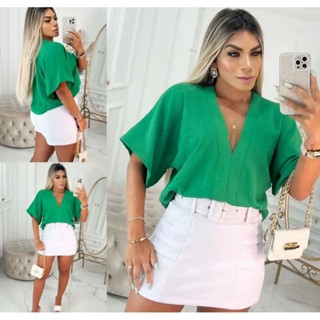 blusa gola V tecido dunas manga morcego