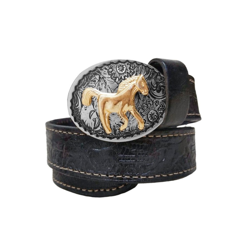 cinto feminino infantil country de couro entalhado com fivela country