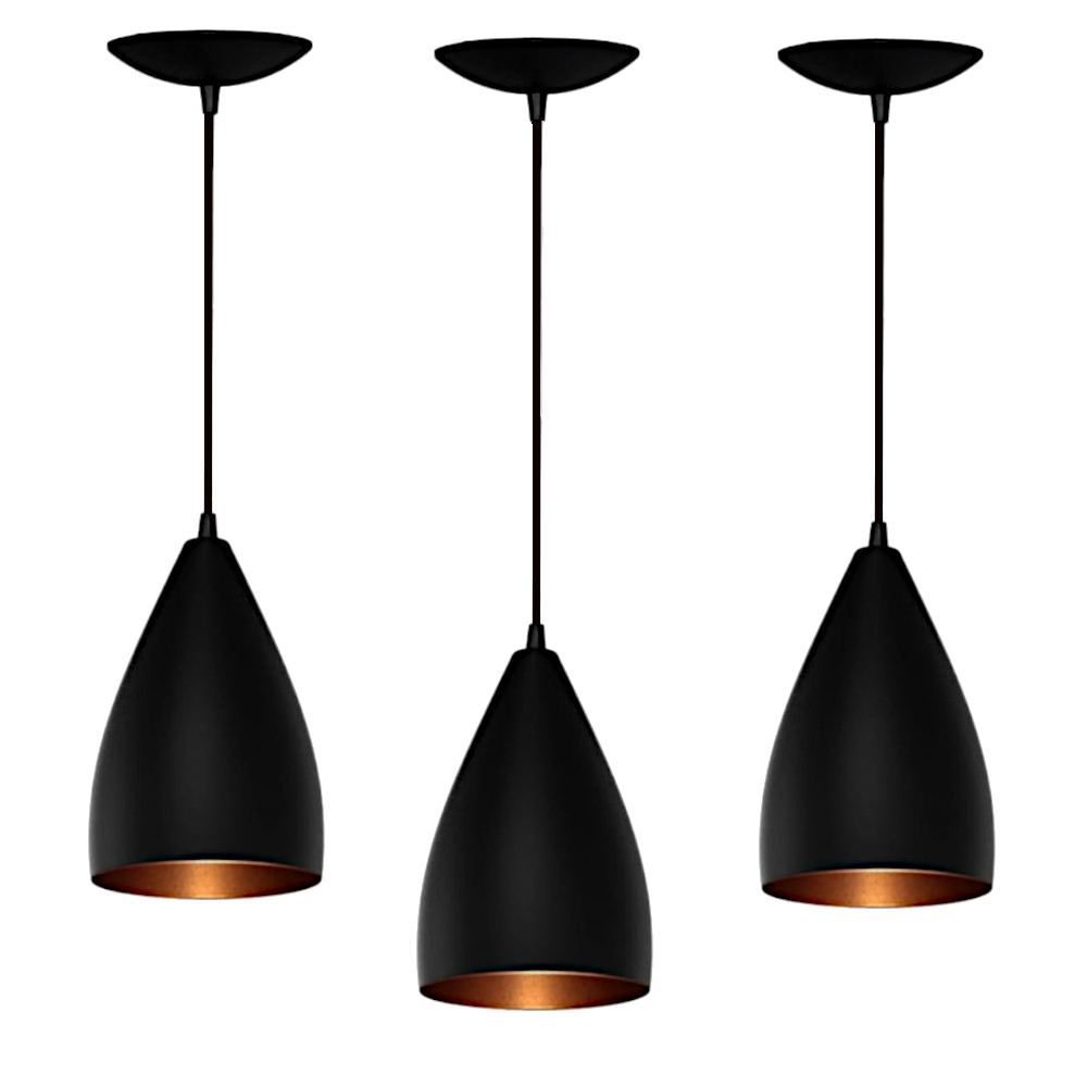 Kit 3 Luminaria Pendente Teto Vegas Luminaria Aluminio Preto Cobre Envio 24hs