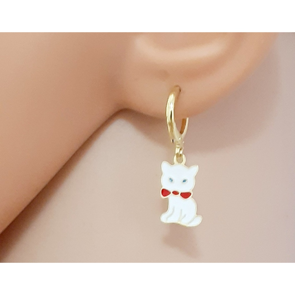 Brinco Infantil Argolinha Gatinho Folheado Ouro 18k Antialérgico