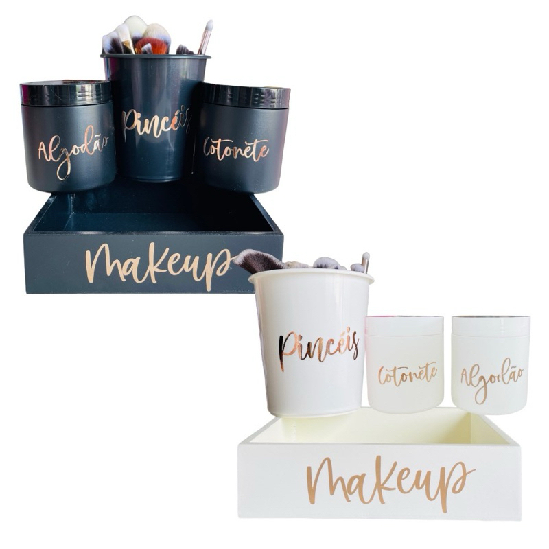 Kit organizador makeup Preto e Branco - maquiagem e acessórios porta pincel utensílios