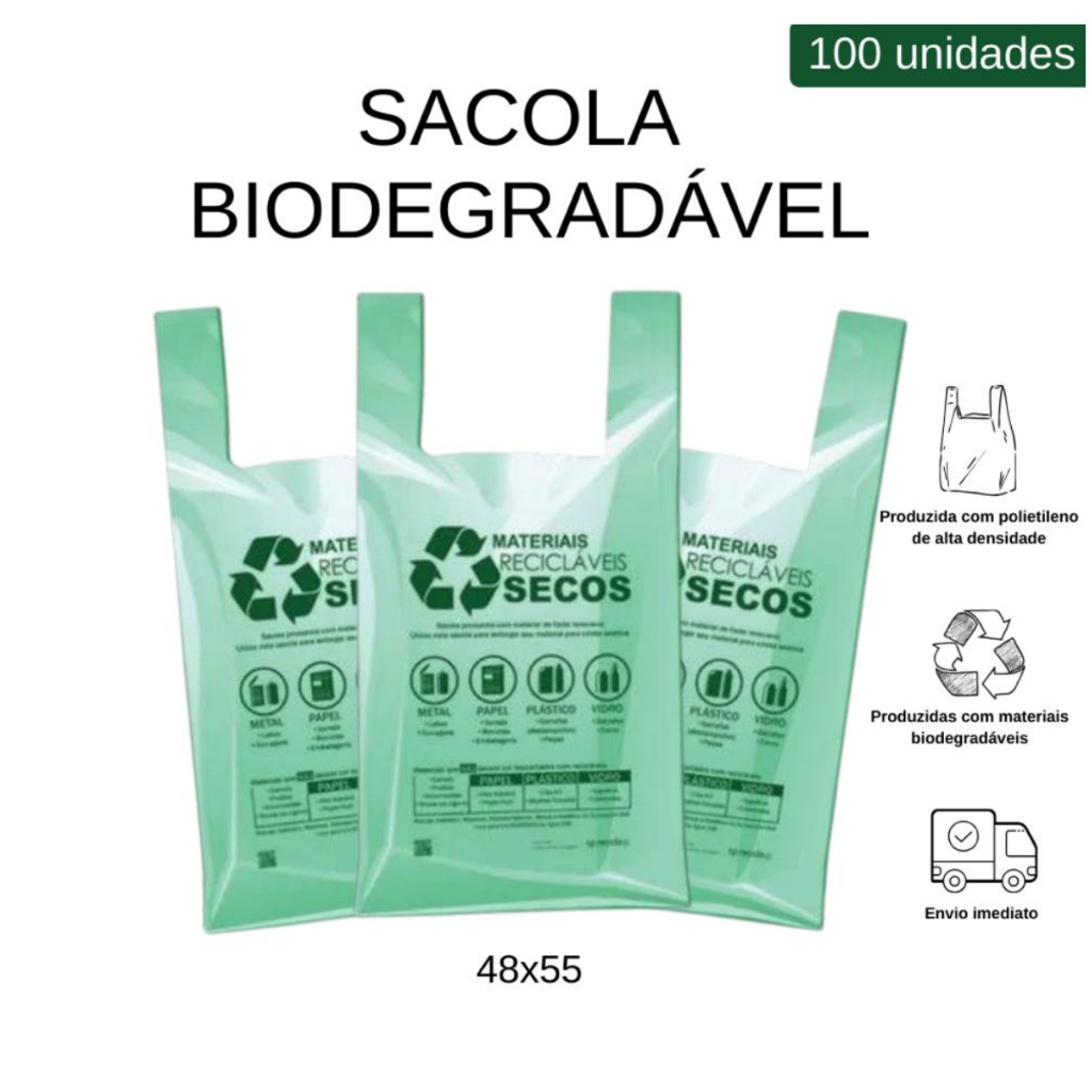 Sacola Plástica Biodegradável 100 Un Sacolas Plásticas de Mercado 48 x 55 cm Padrão São Paulo Reforçada