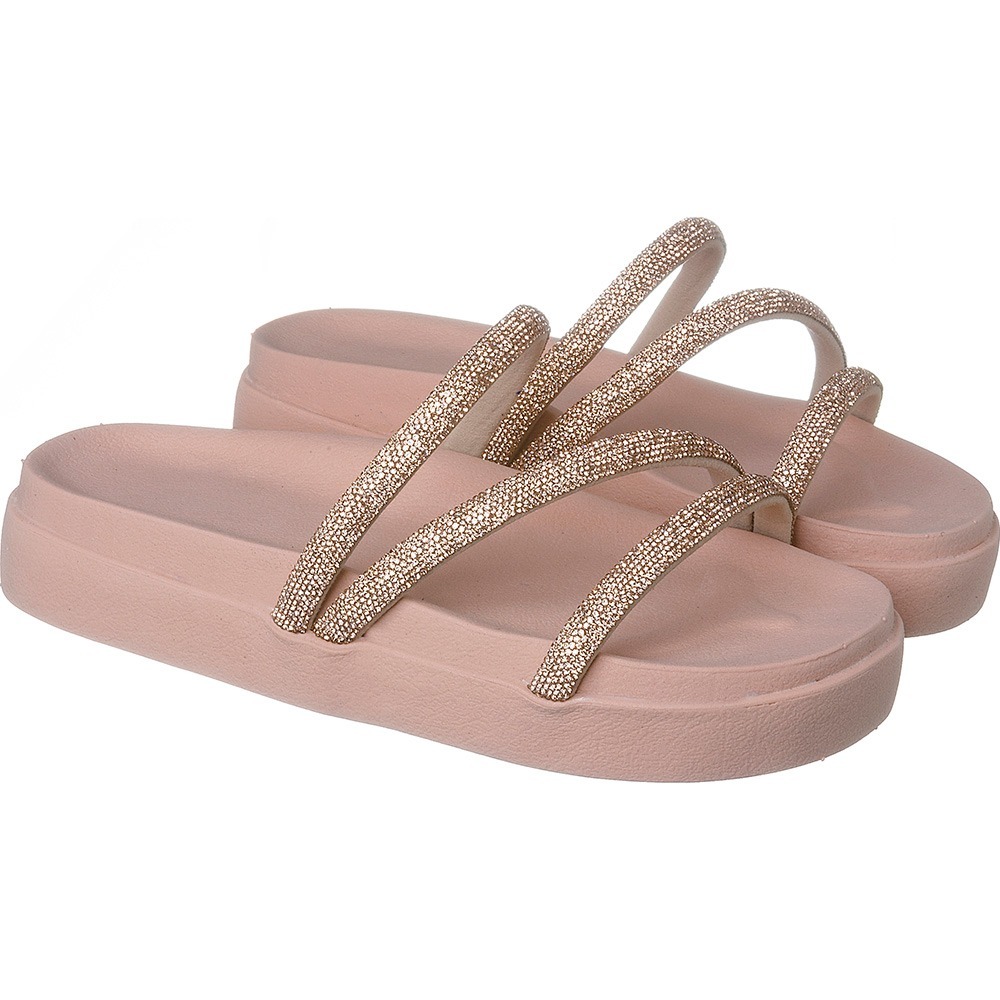 Papete Birken Feminina de Manta Strass Sandalia Rasteirinha Glitter Rasteira de Brilho Alta Macia