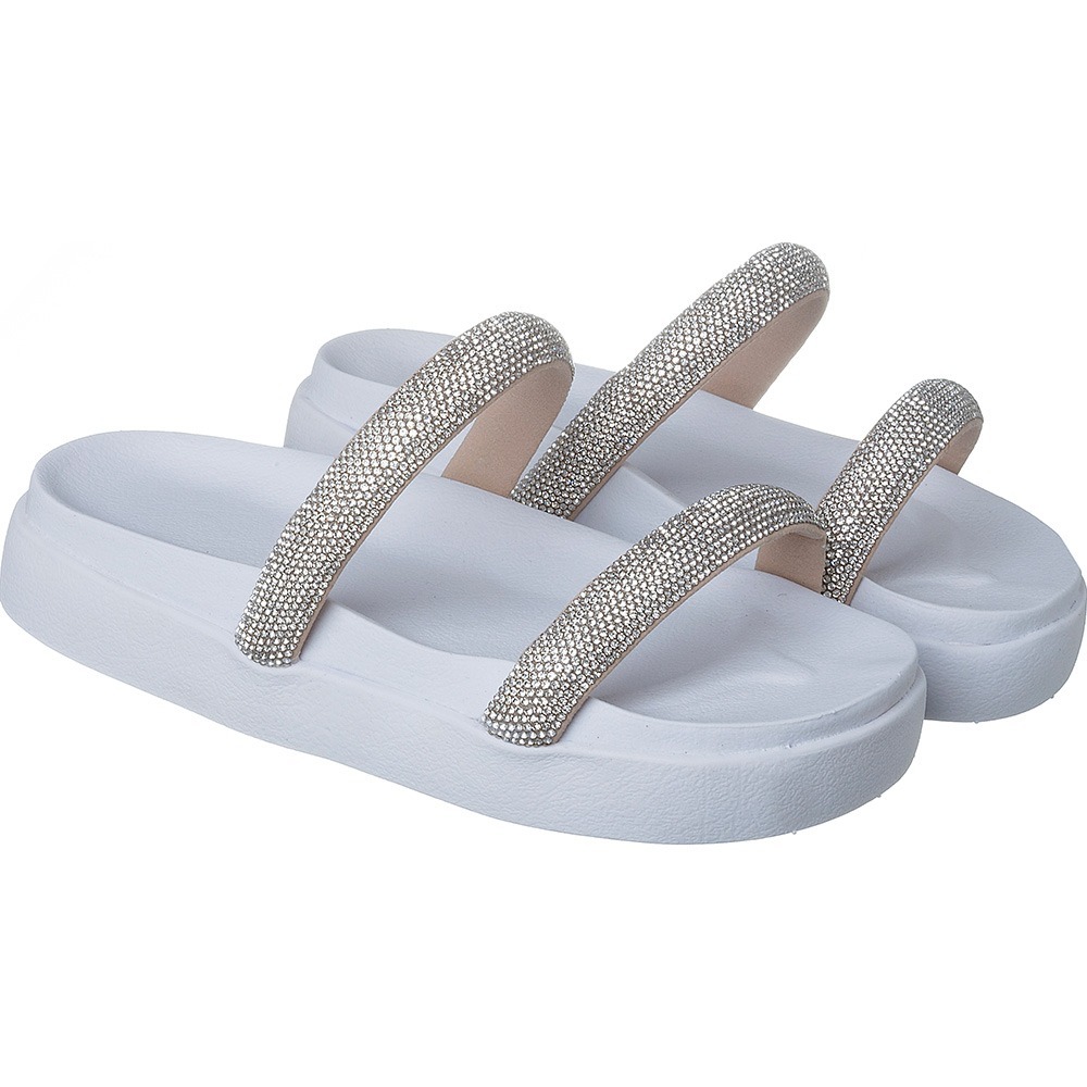 Papete Birken Feminina de Manta Strass Sandalia Rasteirinha Glitter Rasteira de Brilho Alta Macia