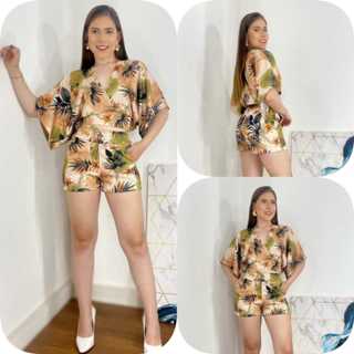 Conjunto Estampado Short e Blusa Transpassado Inspiração Farm.