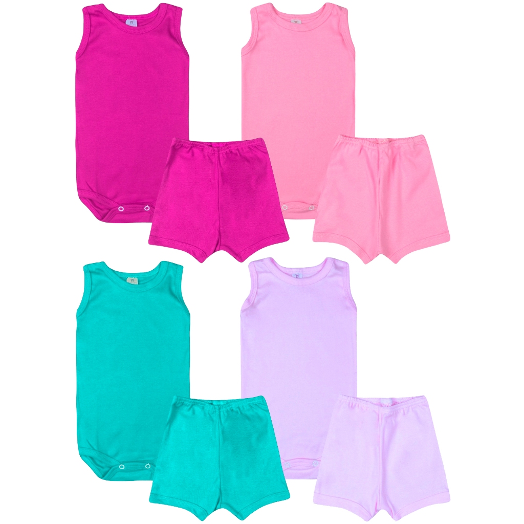 Kit Roupa De Bebe 8 Peças Body Manga Regata E Short Algodão Menino e Menina