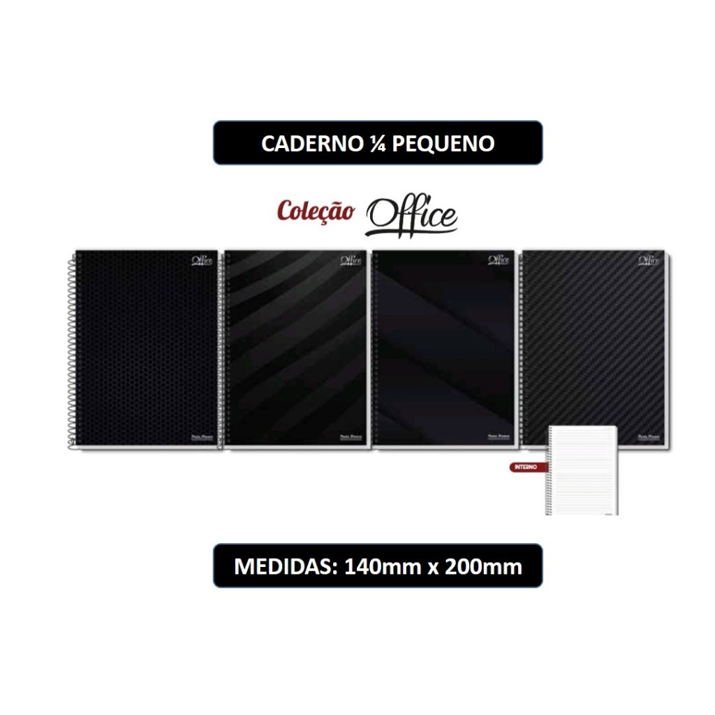 Caderno Office PEQUENO 80 e 200 folhas Pautado Capa Dura 1/4 (Pacote 1 ou 2 Unidades)
