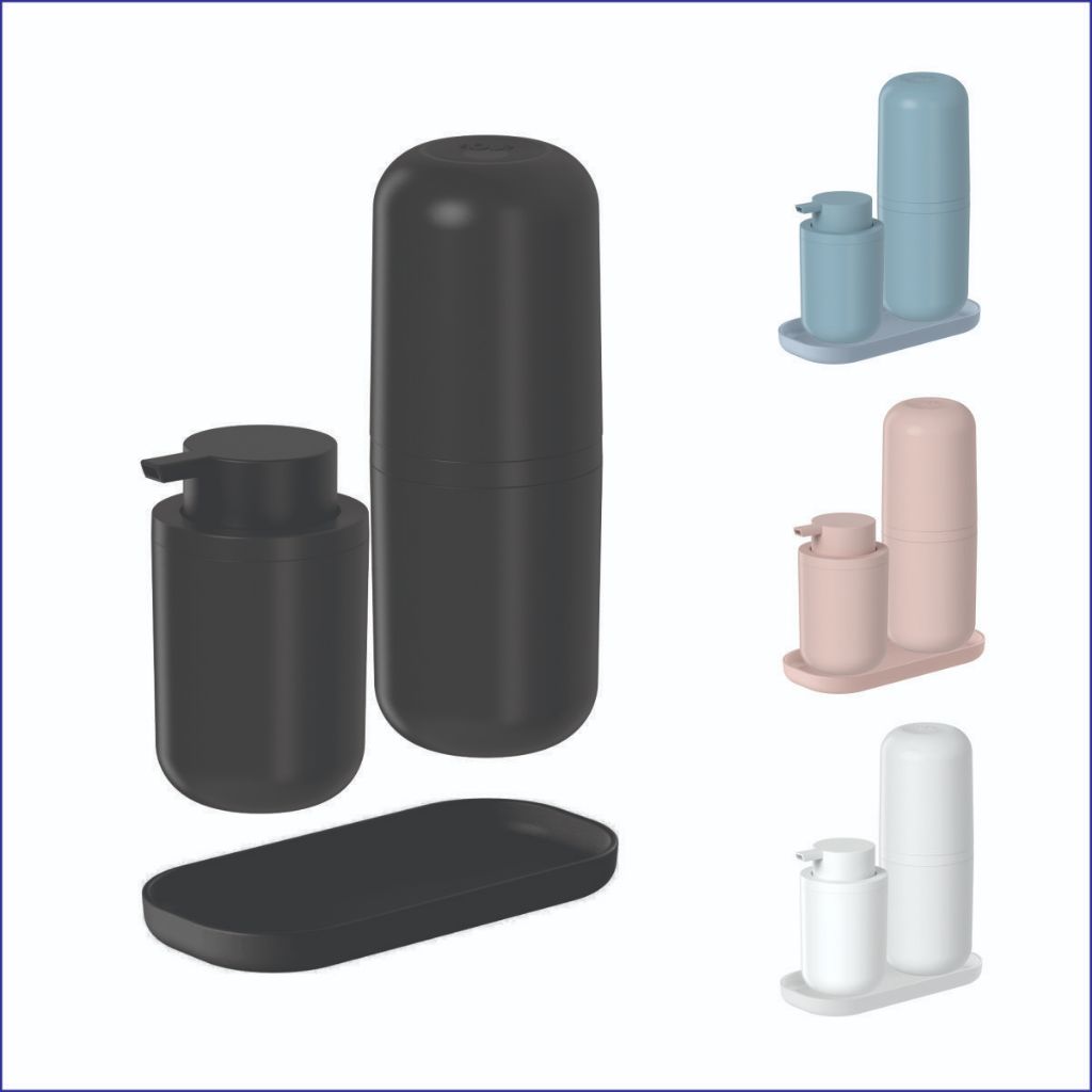 Kit Banheiro 3 Pçs Bold Ou Luxo Organizador Lavabo Slim Porta Sabonete Líquido Porta Algodão Bandeja