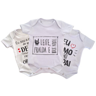 Body Infantil Manga Curta para Bebê Temático Branco Tema Família 100% Suedine
