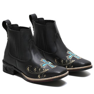 Botina Bota Country Texana Feminina Bico Quadrado Bordado