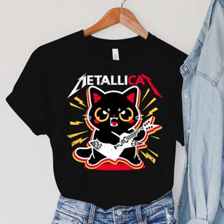 Camiseta Básica Algodão Feminina Metallicat Rock Star Cat