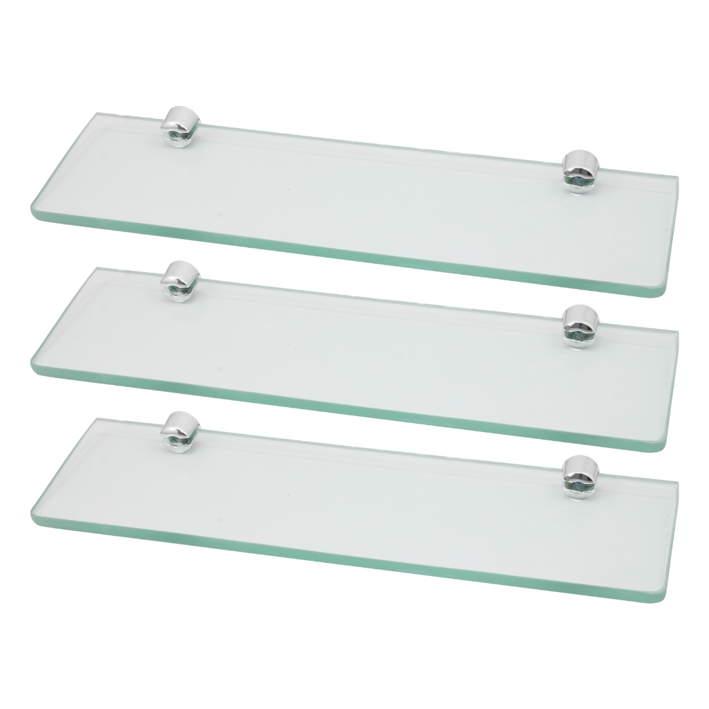3 Prateleira De Vidro Borda Arredondada 10x30 Cm Com Suporte