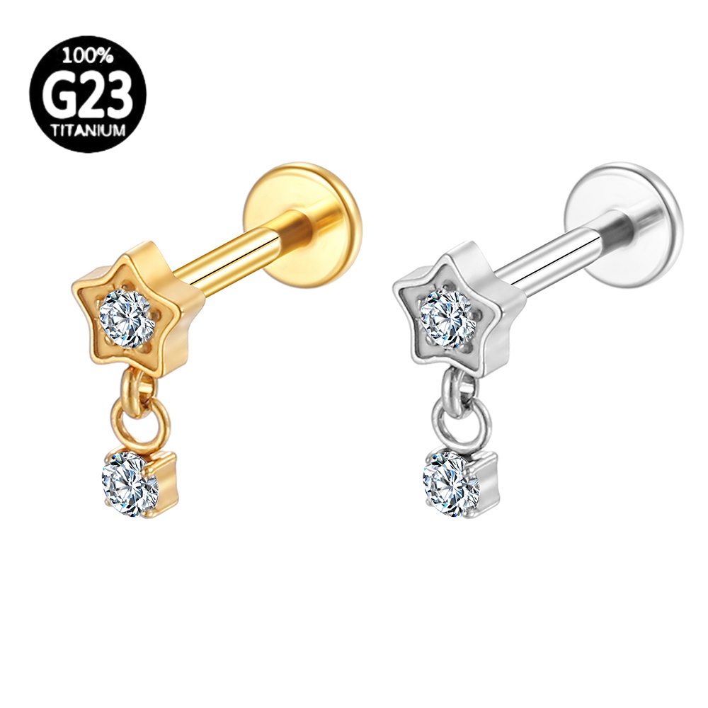 Piercing Labret Titânio Pvd Estrela Zircônia Com Pingente Helix, Tragus, Conch, Nariz, Boca-Medusa e Outros em Oferta na Shopee