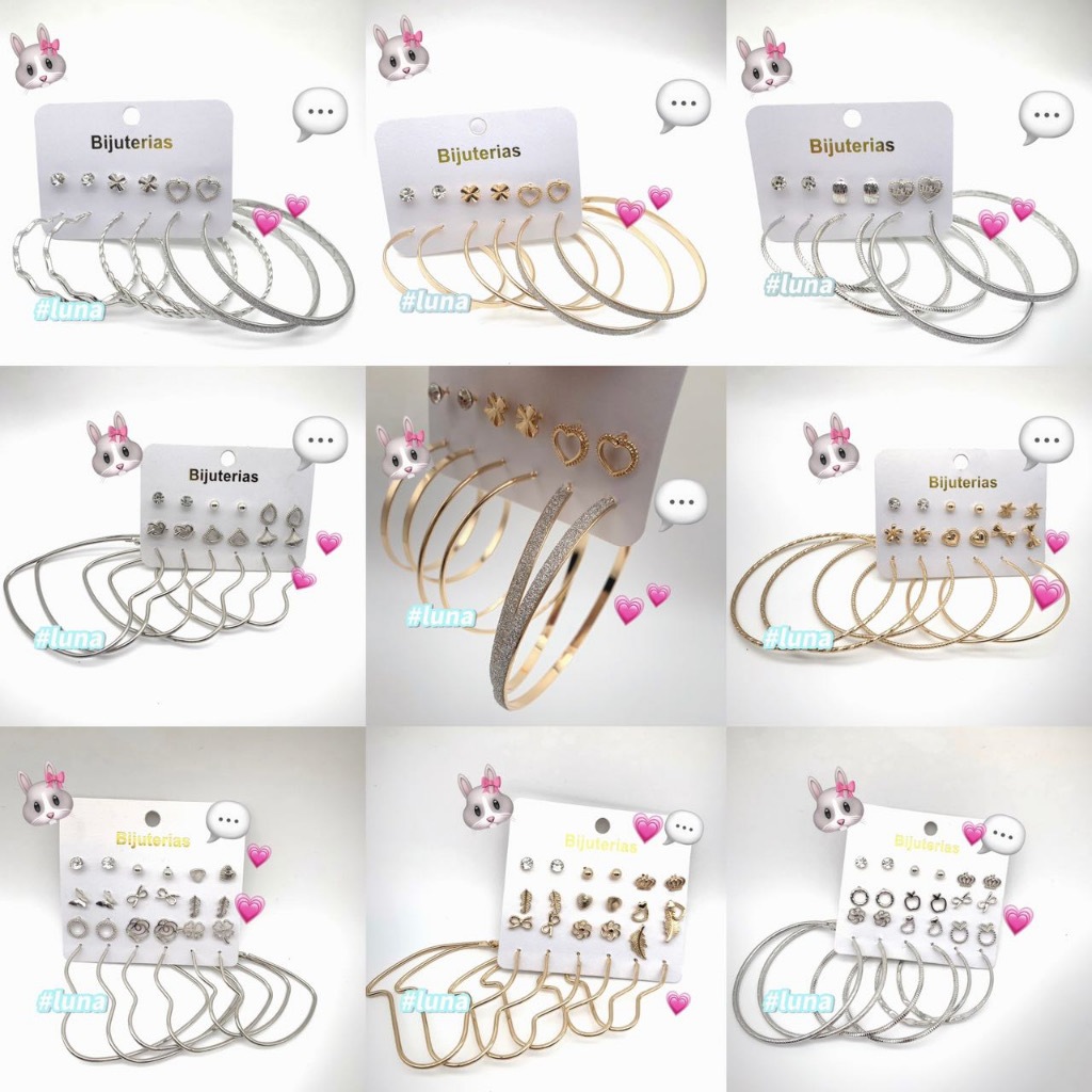 Kit 12 pares de brincos com argolas prata e dourada  Acessórios fashions