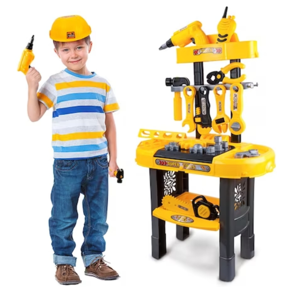 Kit Ferramentas Infantil Bancada Didática Furadeira Martelo Oficina Realista Brinquedo