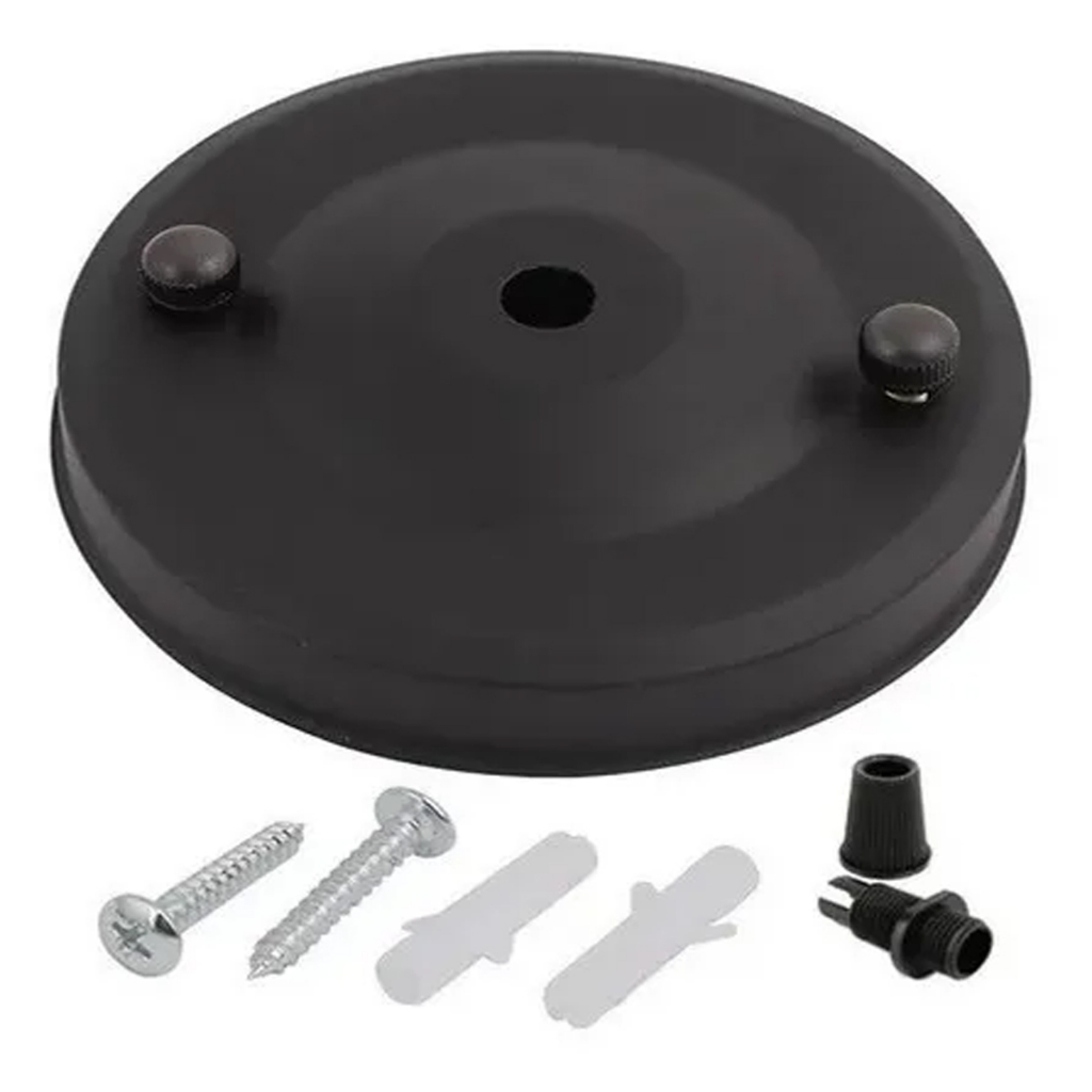 kit Canopla Pendente Cilíndrica Preto 1 Furo Luminária Lustre Decoração Teto