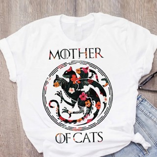 Camiseta Básica Algodão Feminina Mother Of Cats Dragão Gato