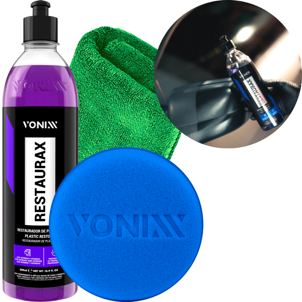 Restaurax Revitalizador Restaurador de Plásticos Externos e Internos + Pano + Aplicador Vonixx em Oferta na Shopee