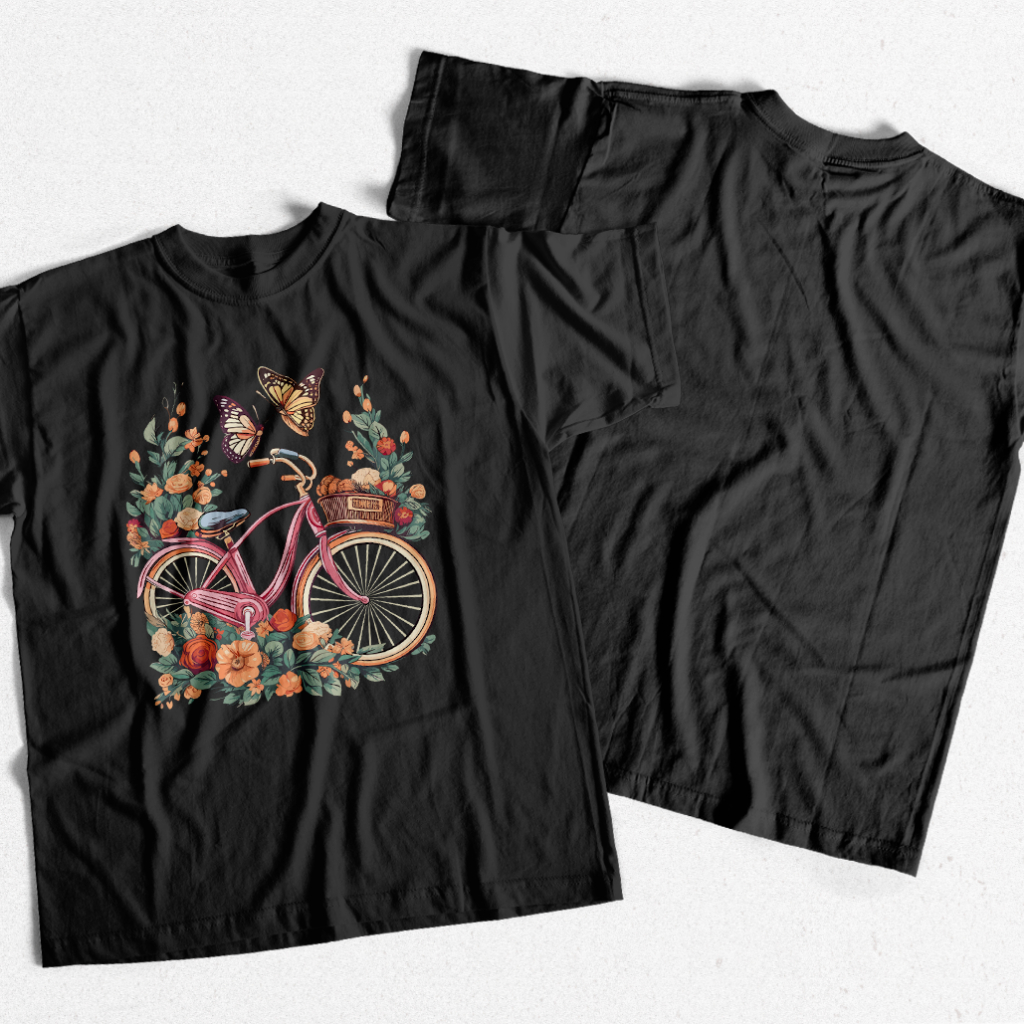 Camisa Bicicleta Flores Camiseta Algodão Confortável Unissex Lançamento Camiseta Algodão Confortável