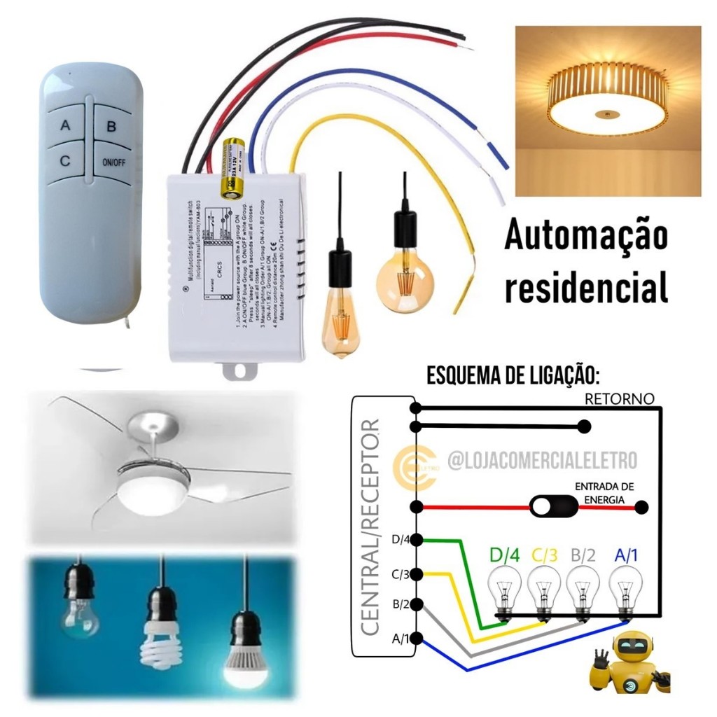 Interruptor Inteligente Wireless 3 Vias Com Controle Remoto Para Lampada Spot Led Automação Residencial Simplificada